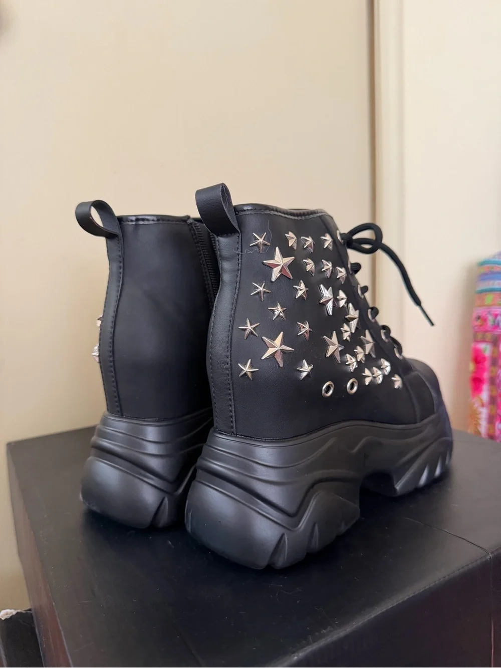 Dolls Kill Black Star-Studded Platform Lace-Up Boots